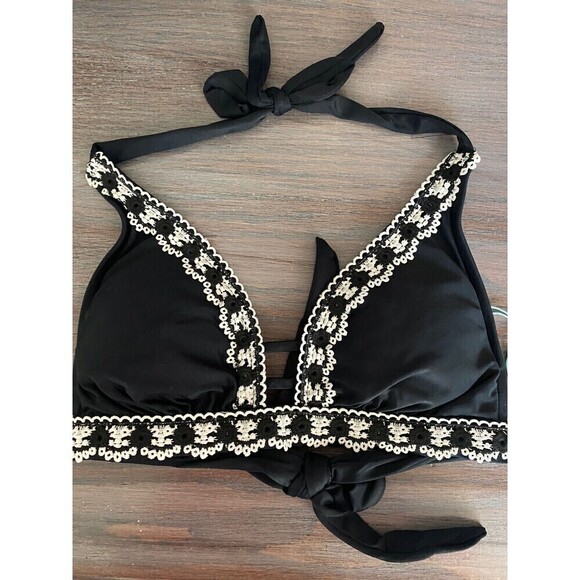 Women's Bikini Top Crochet Trim HANDMADE Kona Sol Black XS new - Picture 5 of 11